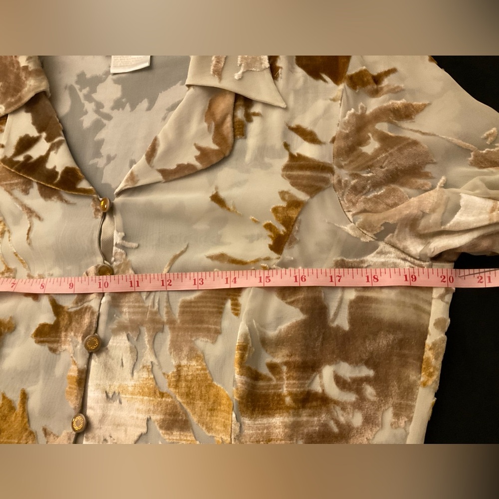 HOLIDAY Escada Silk Sheer Gold Velvet Burnout Tunic - Picture 7 of 9